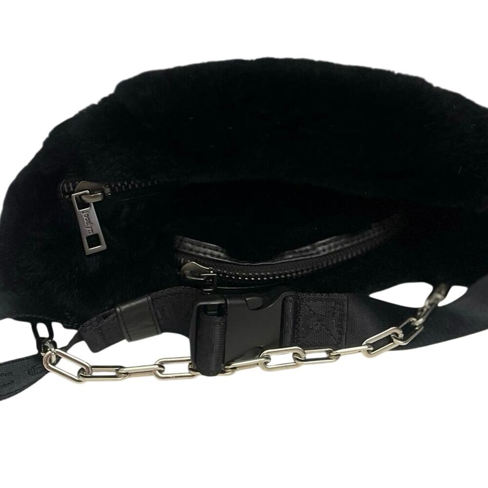 Jocelyn Black Real Rex Rabbit Fur Belt Bag Fanny Pack Crossbody Chain
